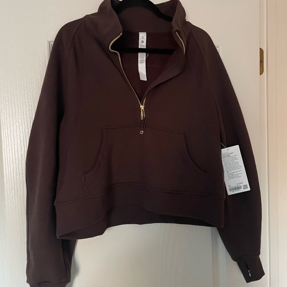 Lululemon Half-Zip funnel Women's Top Espresso/gold NWT - Picture 1 of 3